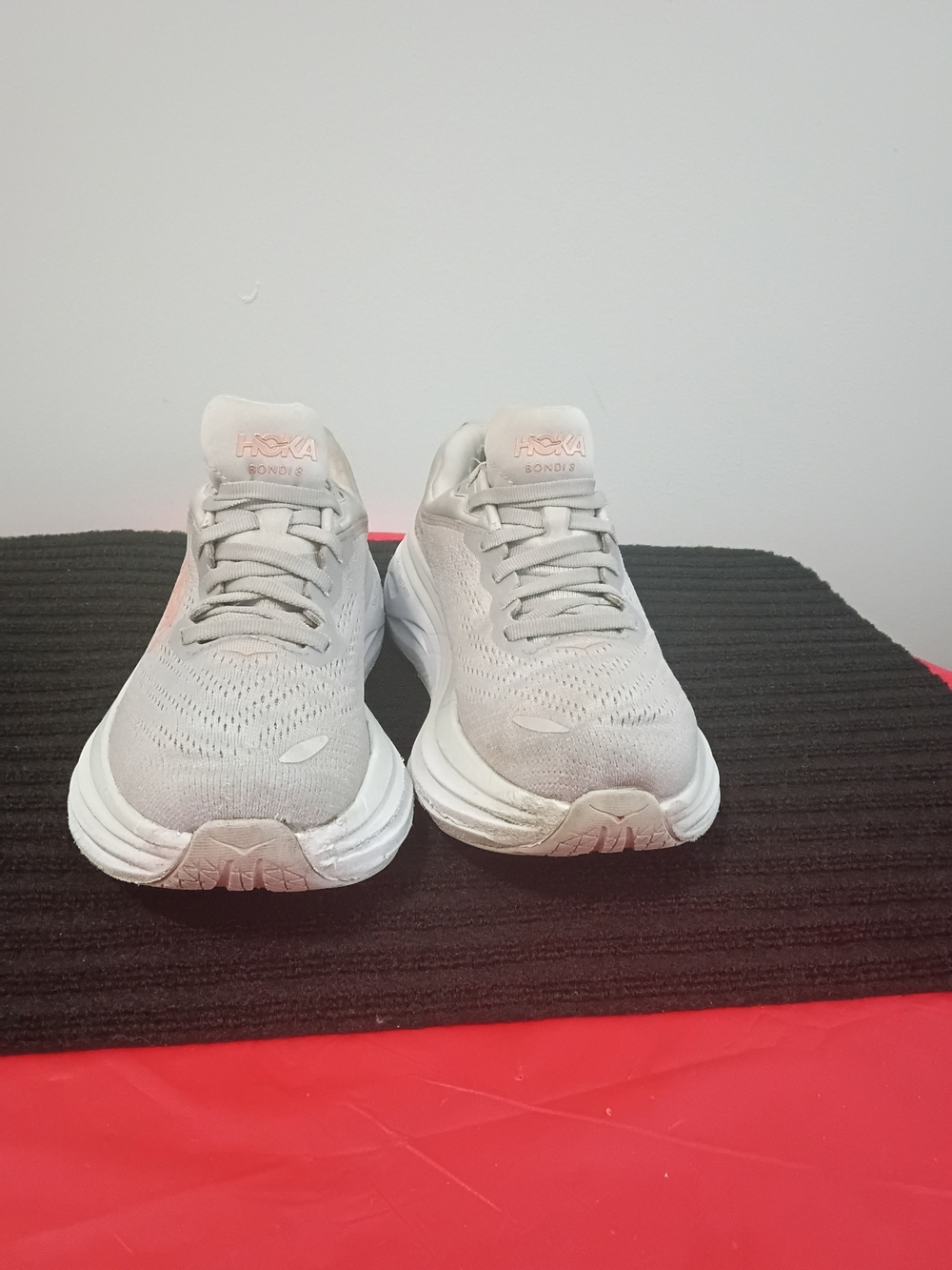 HOKA Womens Light Gray and Pink Running Shoe - Picture 2 of 7